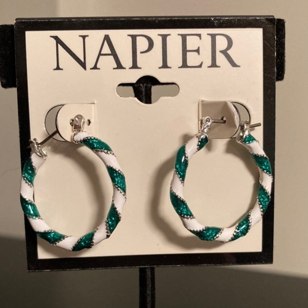 Napier Twisted Green and White Earrings
